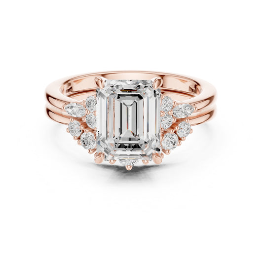 Diamond Bridal Set Ring with Marquise & Round Accent Diamonds