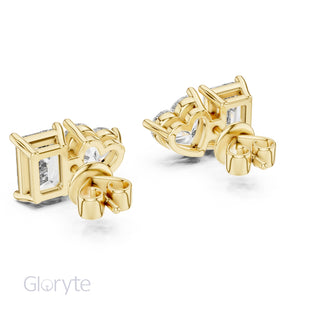 Heart & Emerald Cut Diamond Stud Earrings