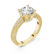 Vintage-Inspired Cut Diamond Engagement Ring with Milgrain & Pavé Detailing