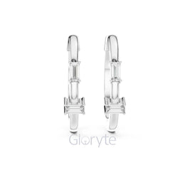 Minimalist Baguette Moissanite Hoop Earrings