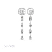 Princess Halo Cut Diamond Drop Earrings