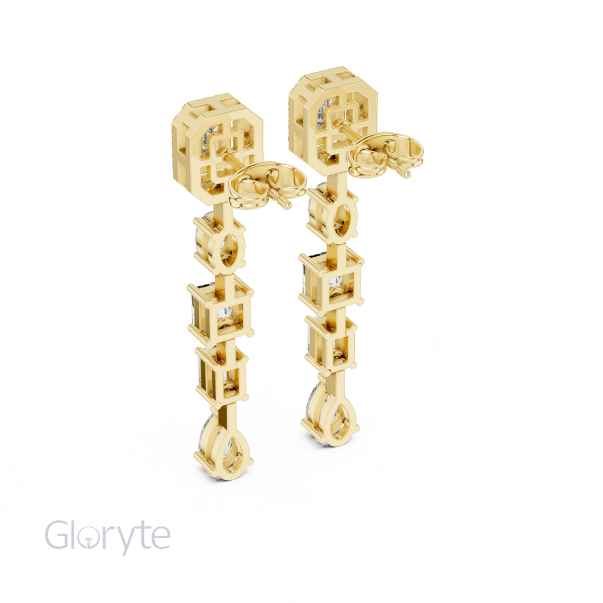 Emerald Halo Cut Diamond Drop Earrings