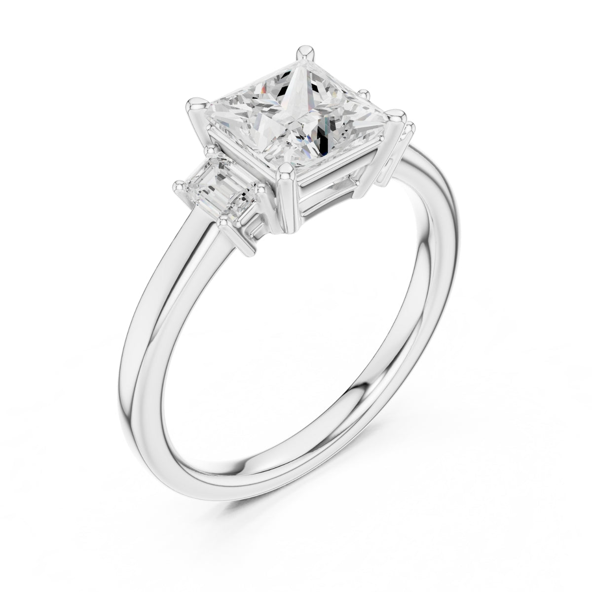 Three-Stone Diamond Engagement Rings | 1ct Center with Emerald Side Stones