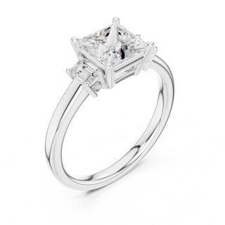 Three-Stone Diamond Engagement Rings | 1ct Center with Emerald Side Stones