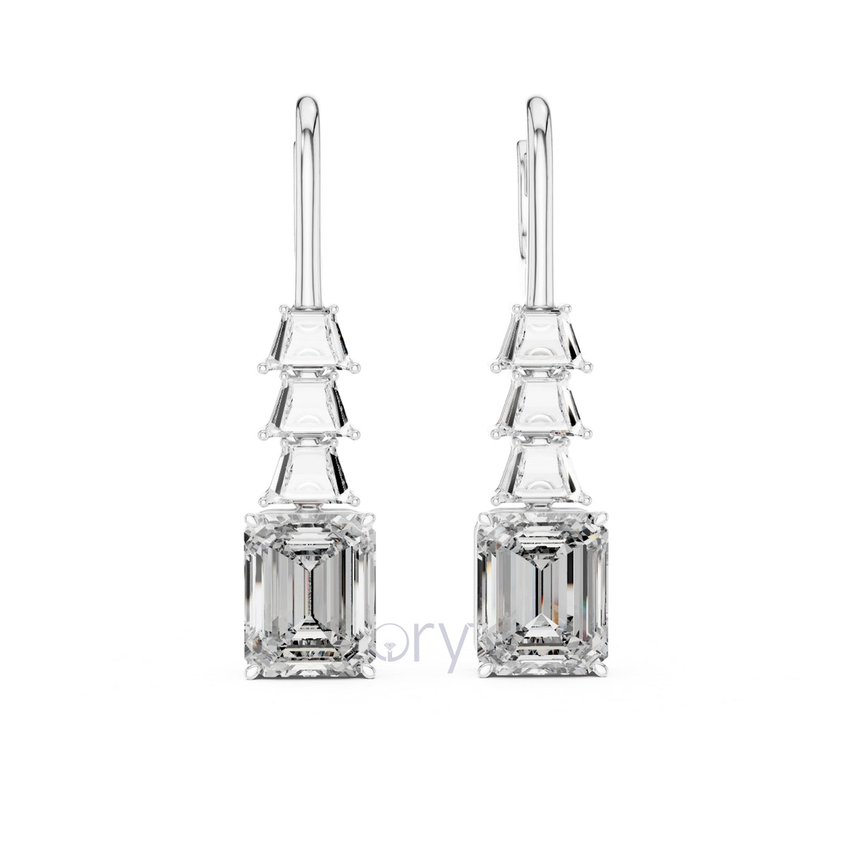 Emerald Elegance Drop Earrings with Trapezoid & Step-Cut Diamonds