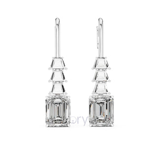 Emerald Elegance Drop Earrings with Trapezoid & Step-Cut Diamonds