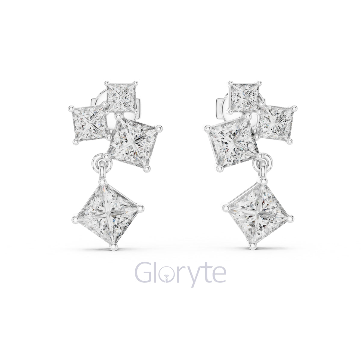 Princess Cut Cascading Diamond Drop Earrings – Modern Geometric Elegance