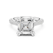 Diamond Engagement Ring with Pavé Band – 4-Prong Hidden Halo Design
