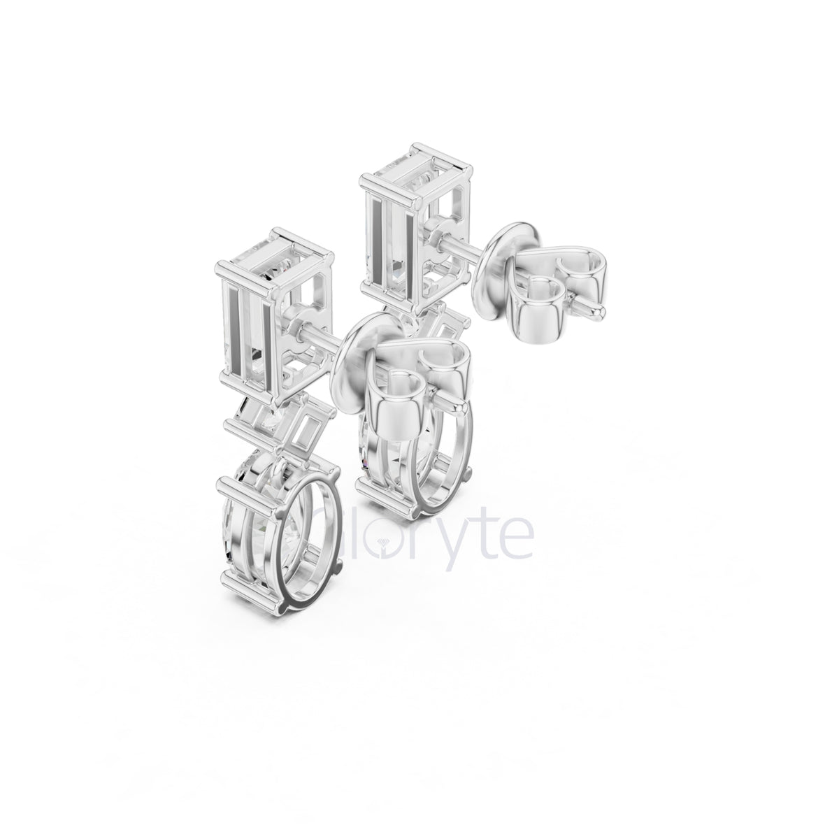Emerald, Princess & Oval Diamond Drop Earrings