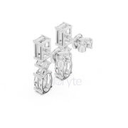 Emerald, Princess & Oval Diamond Drop Earrings