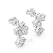 Princess Cut Cascading Diamond Drop Earrings – Modern Geometric Elegance