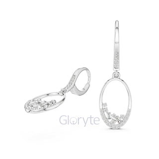 Silver earrings with 'Gloryte' branding on a white background