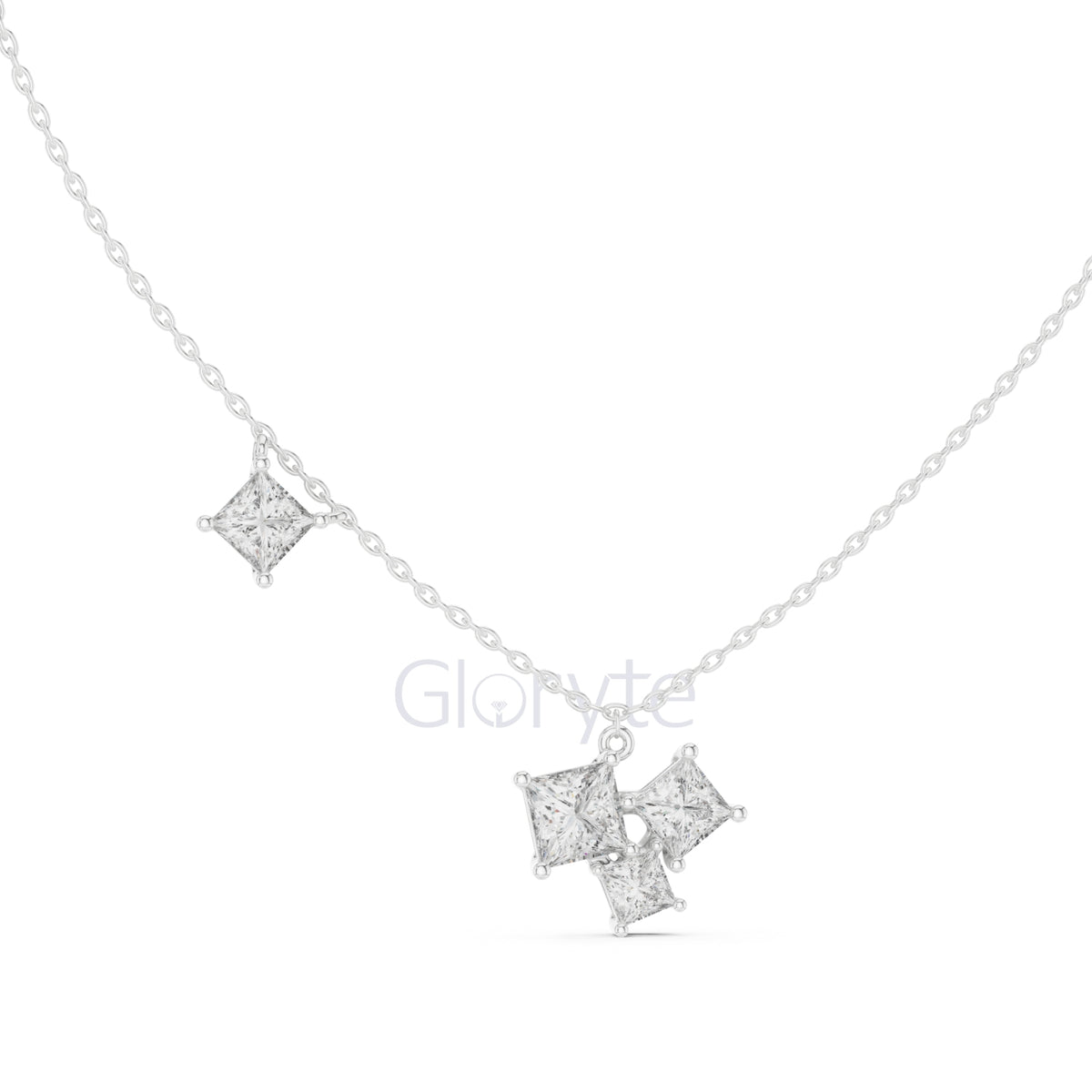 Princess Cluster Diamond Pendant Necklace