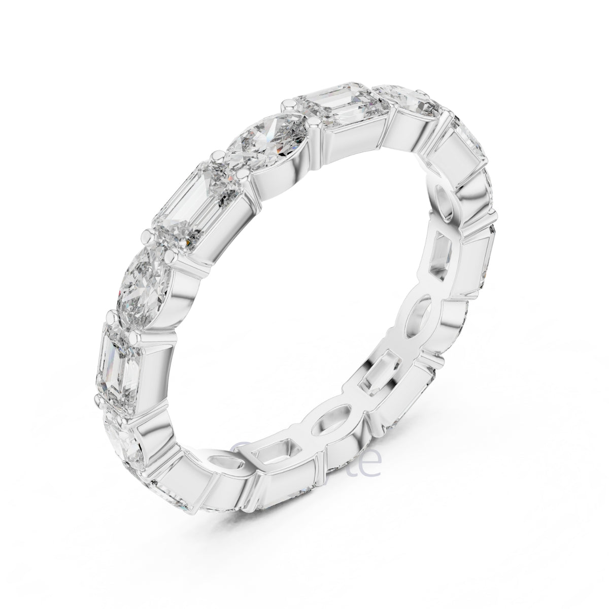 Emerald & Oval Cut Diamond Eternity Band