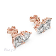 Heart & Emerald Cut Diamond Stud Earrings