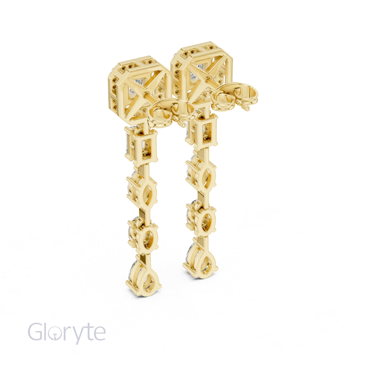 Princess Halo Cut Diamond Drop Earrings