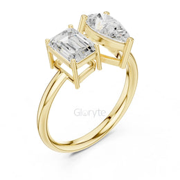 Toi et Moi Engagement Diamond Ring | Pear & Emerald Silver & Gold