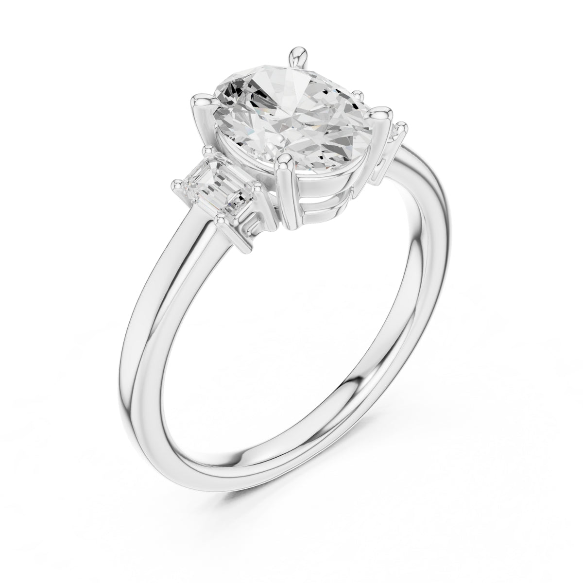 Three-Stone Diamond Engagement Rings | 1ct Center with Emerald Side Stones