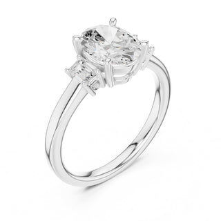 Three-Stone Diamond Engagement Rings | 1ct Center with Emerald Side Stones