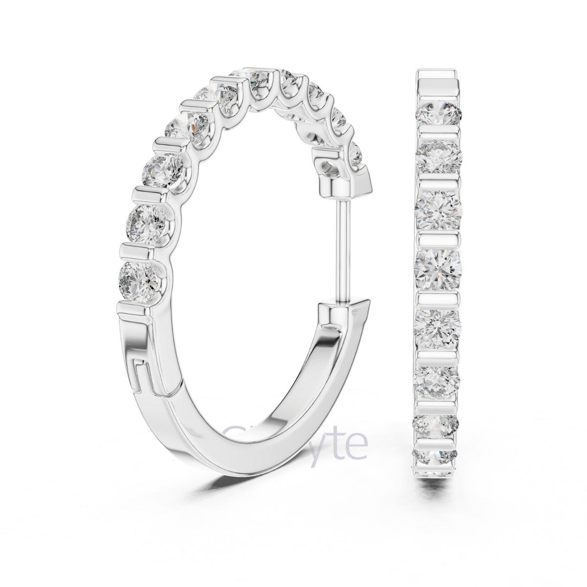 Bar-Set Diamond Hoop Earrings | Classic Round Cut Hoops