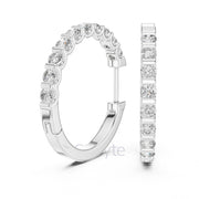 Bar-Set Diamond Hoop Earrings | Classic Round Cut Hoops