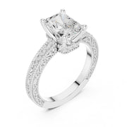 Vintage-Inspired Cut Diamond Engagement Ring with Milgrain & Pavé Detailing