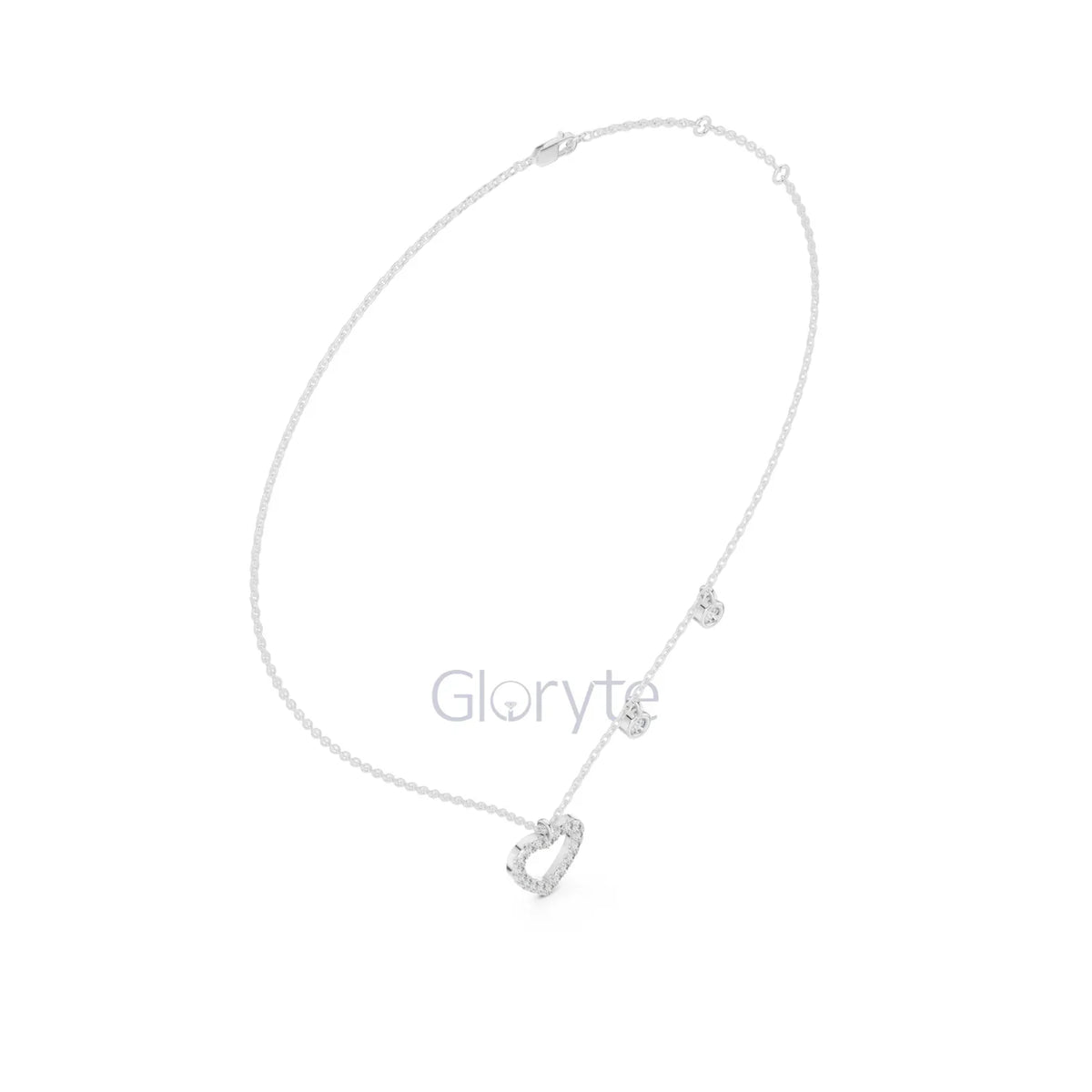 Diamond Heart Pendant Necklace with Dangling Accents