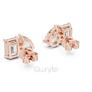 Pear & Emerald-Cut Diamond Stud Earrings