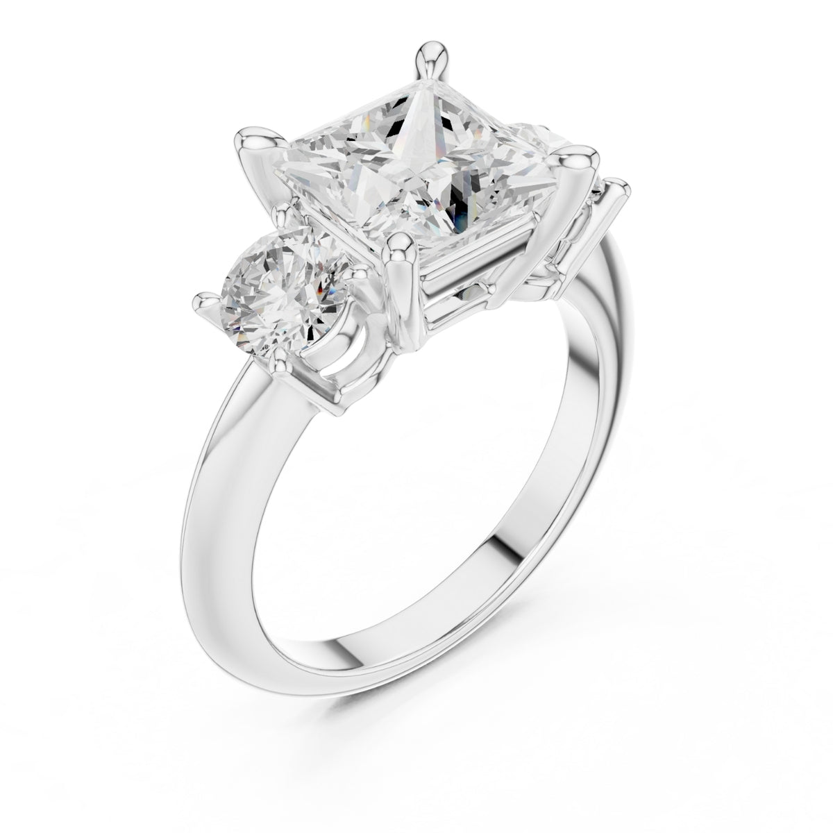 Three-Stone Diamond Engagement Ring | 2.5ct Center with Round Side Stones