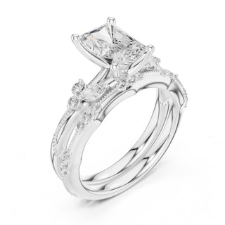 Elegant Diamond Bridal Set with Marquise & Round Accents – Vintage-Inspired Setting