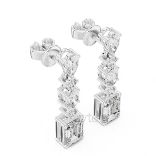 Radiant Cascade Drop Earrings with Mixed Diamond Cuts