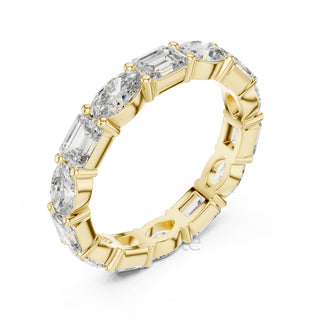 Emerald and Oval Cut Diamond Eternity Band Ring
