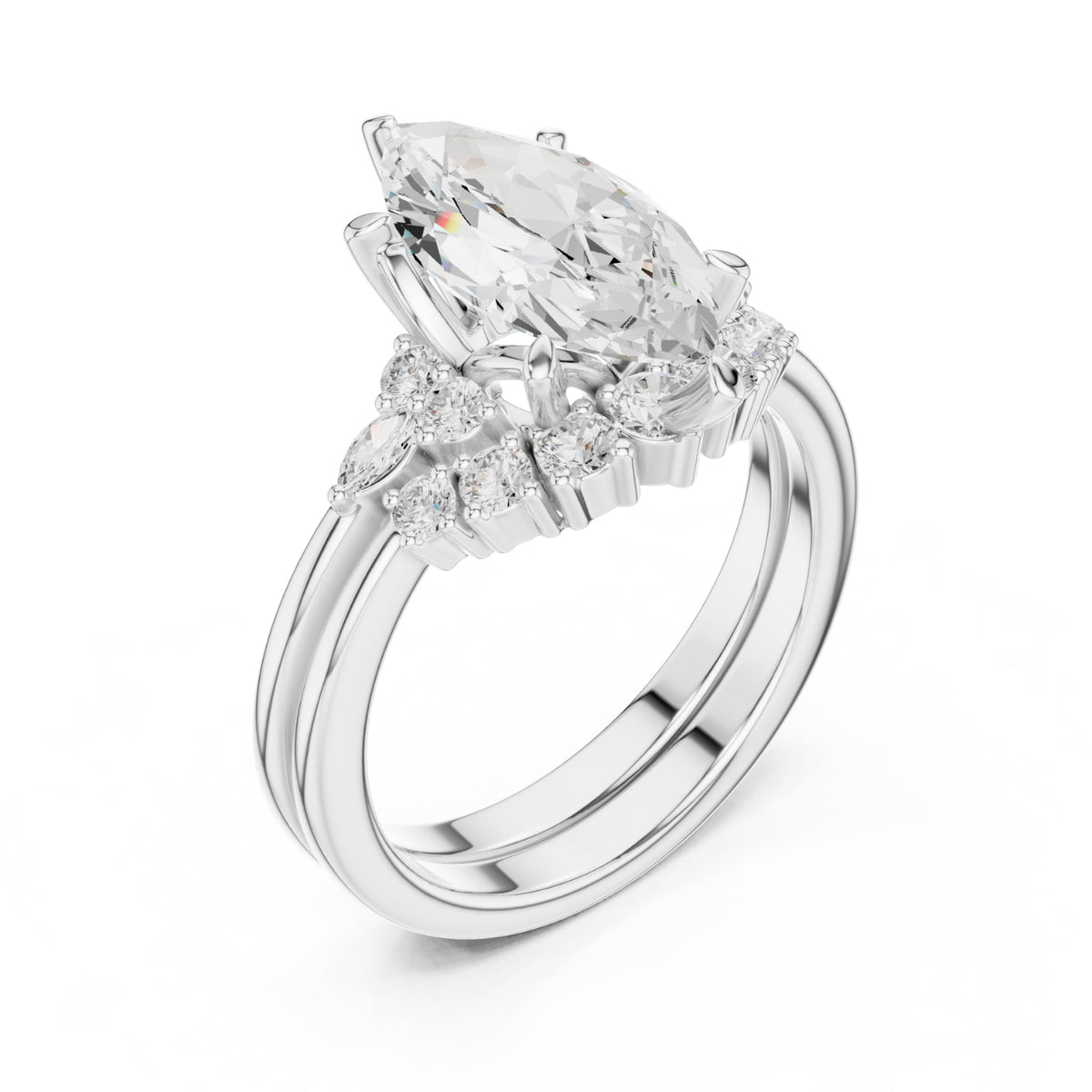 Diamond Bridal Set Ring with Marquise & Round Accent Diamonds