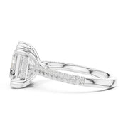 Diamond Engagement Ring with Pavé Band – 4-Prong Hidden Halo Design