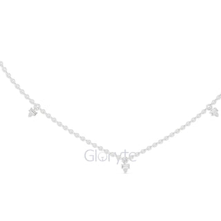 Minimalist Diamond Station Necklace with Round & Baguette Cut Diamonds – Includes Chain