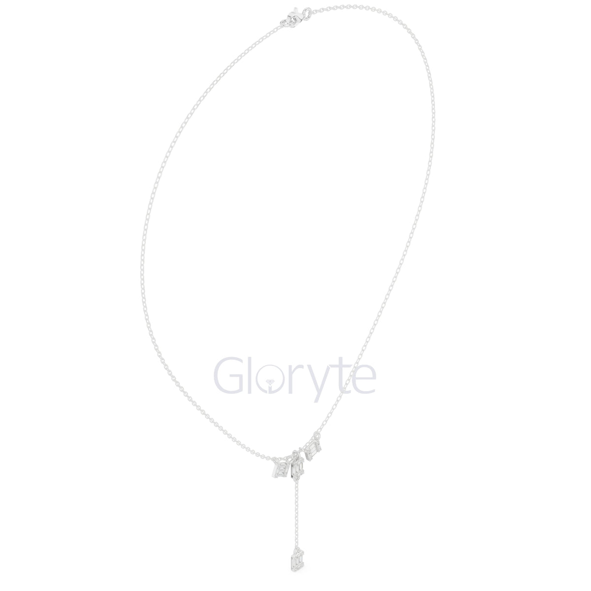 Baguette Cluster Drop Diamond Necklace