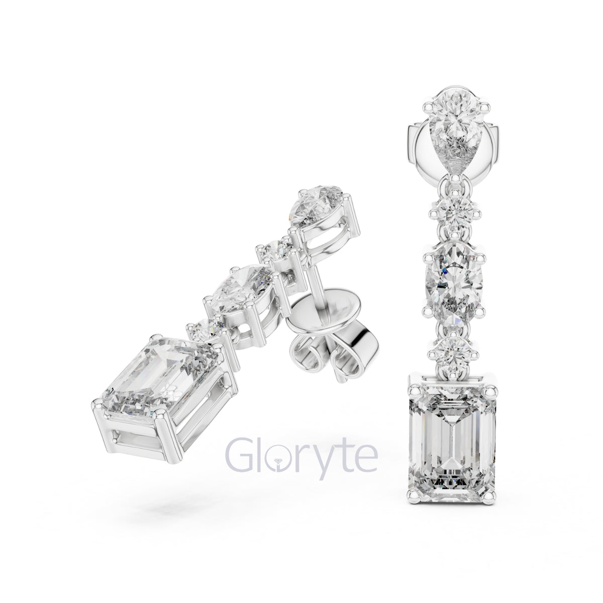 Radiant Cascade Drop Earrings with Mixed Diamond Cuts