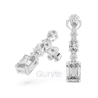Radiant Cascade Drop Earrings with Mixed Diamond Cuts