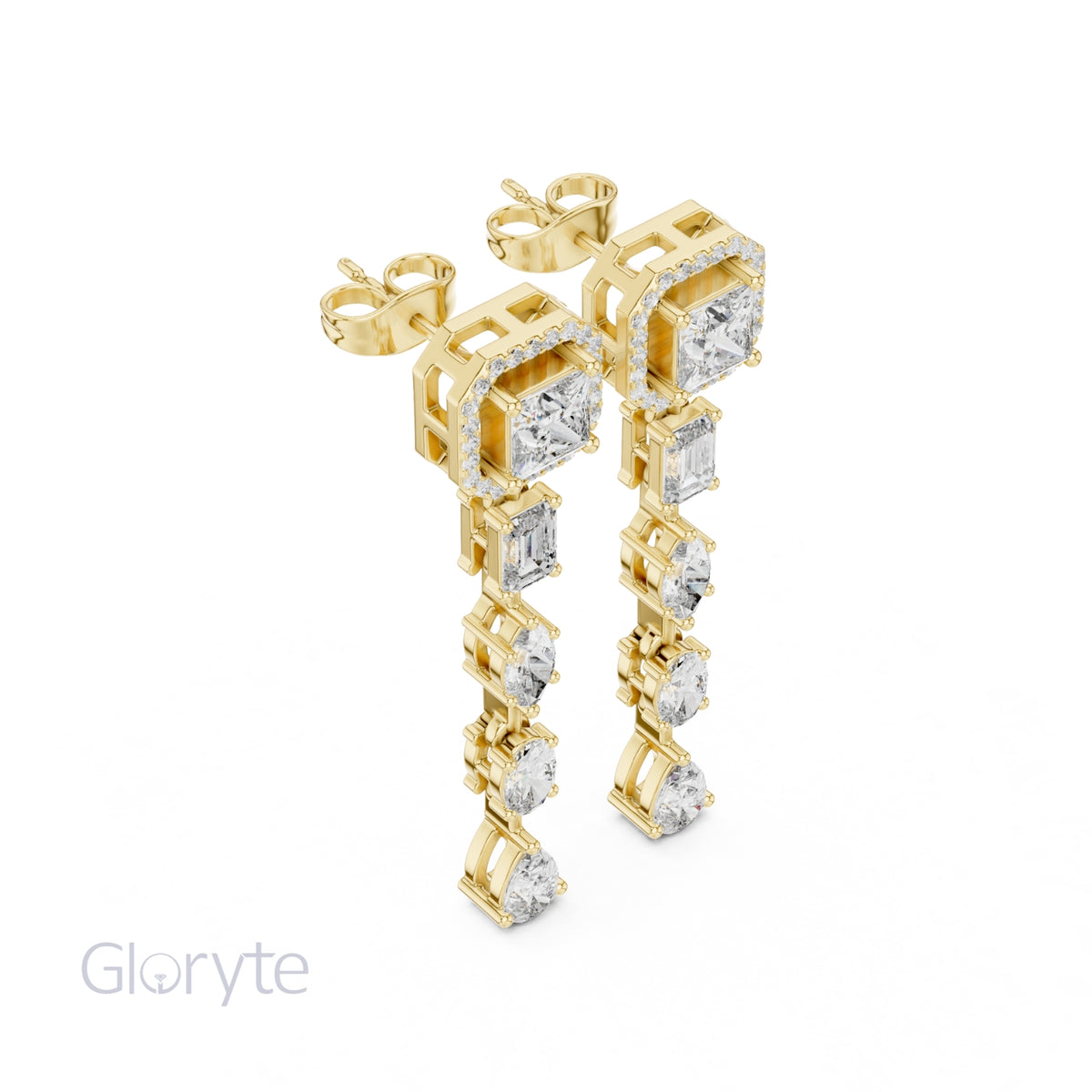 Princess Halo Cut Diamond Drop Earrings