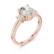 Three-Stone Diamond Engagement Rings | 1ct Center with Emerald Side Stones