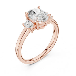 Three-Stone Diamond Engagement Rings | 1ct Center with Emerald Side Stones