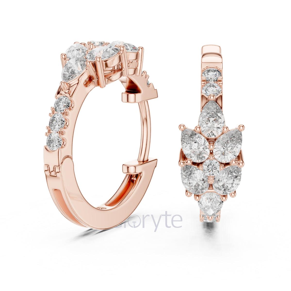 Pear & Round Diamond Hoop Earrings