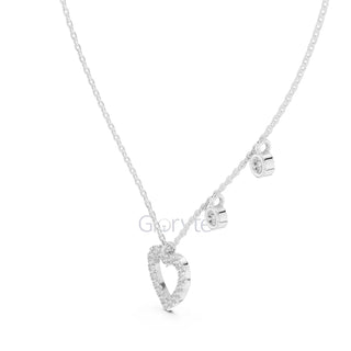 Diamond Heart Pendant Necklace with Dangling Accents