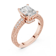 Vintage-Inspired Cut Diamond Engagement Ring with Milgrain & Pavé Detailing