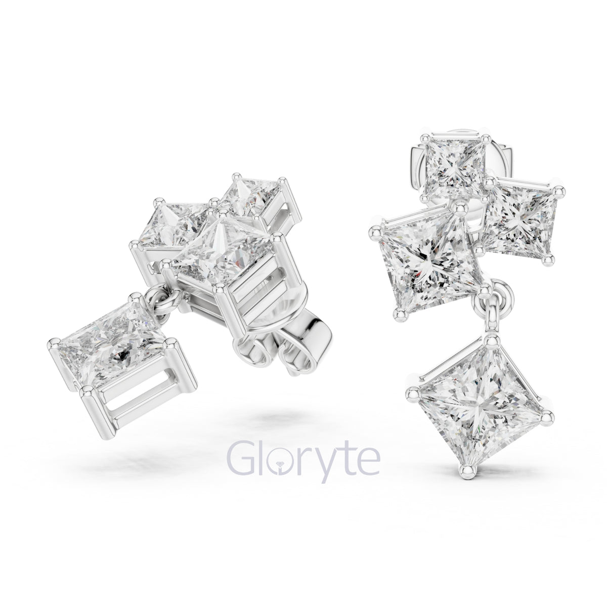 Princess Cut Cascading Diamond Drop Earrings – Modern Geometric Elegance