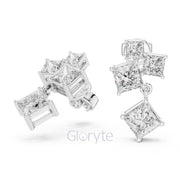 Princess Cut Cascading Diamond Drop Earrings – Modern Geometric Elegance