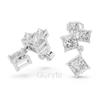 Princess Cut Cascading Diamond Drop Earrings – Modern Geometric Elegance