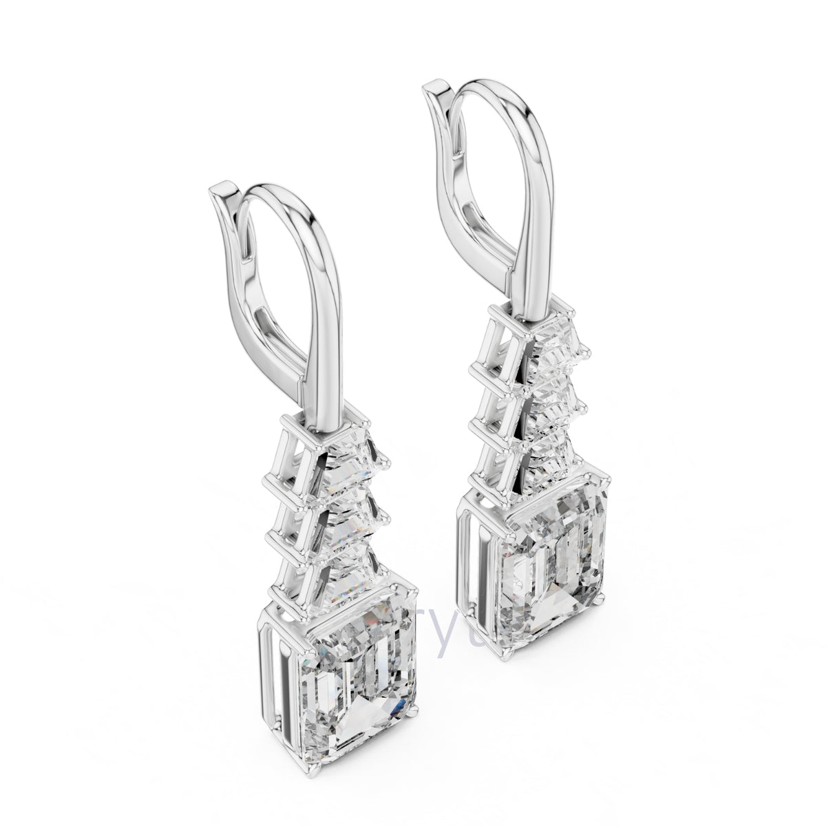 Emerald Elegance Drop Earrings with Trapezoid & Step-Cut Diamonds