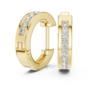 Classic Channel Set Diamond Hoop Earrings