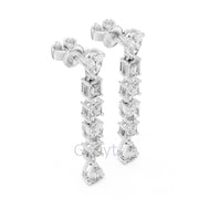 Elegant Multi-Cut Diamond Drop Earrings – Princess, Pear, Oval & Emerald Cuts